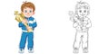 Coloring page with boy with trophy cup Royalty Free Stock Photo